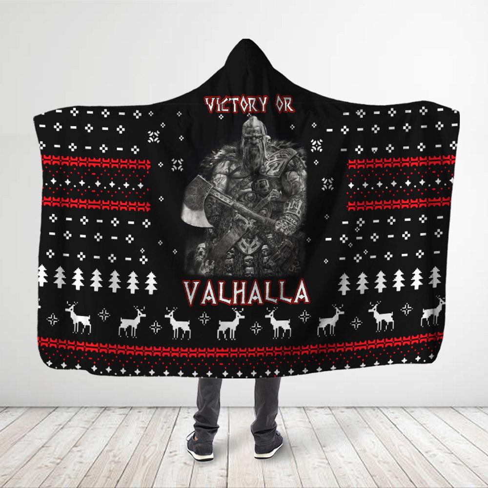 ViticStore™ Chrismas Gift – Viking Warrior Valhalla 3XL 3D All Over Printed – Black Hooded Blanket