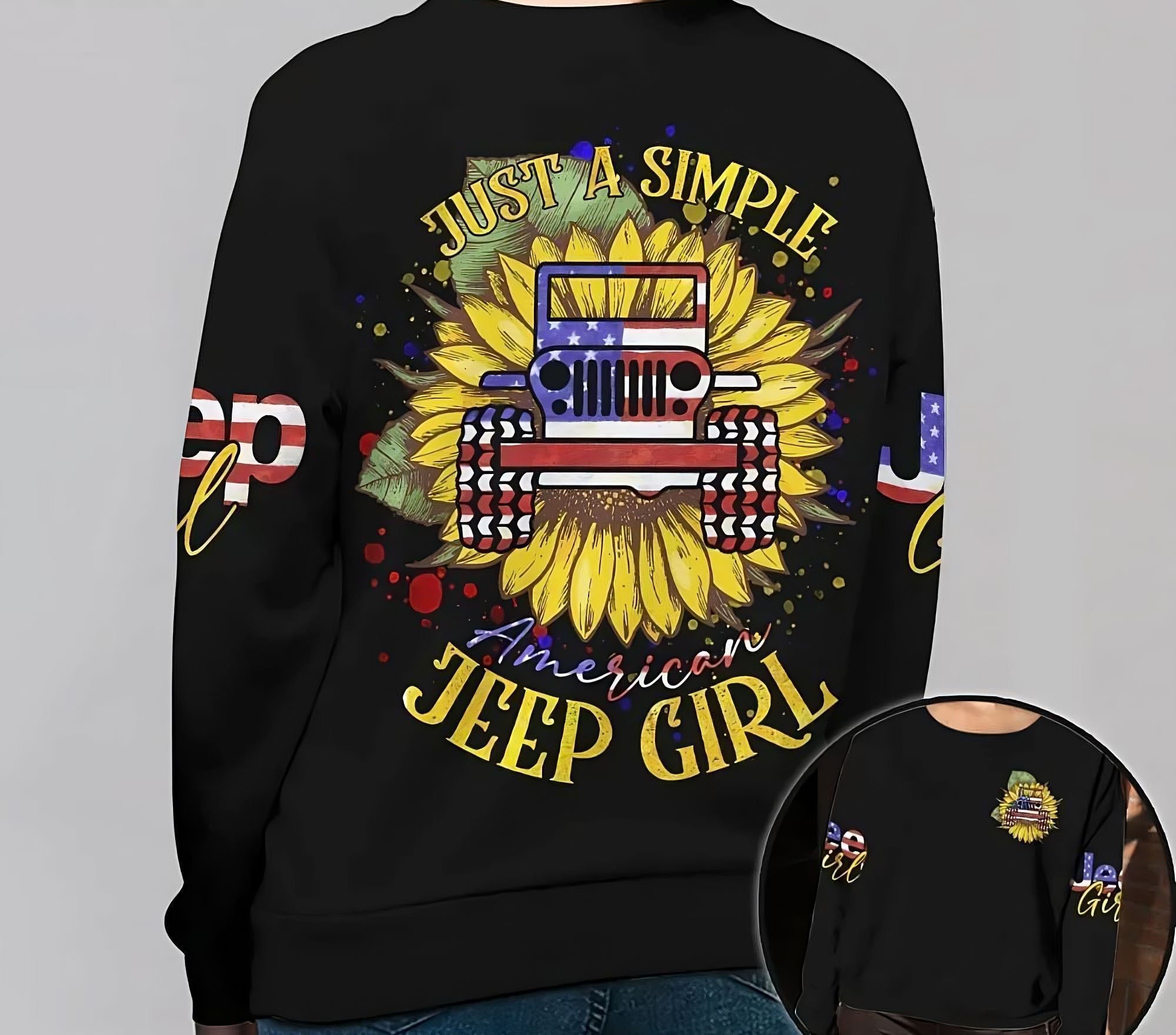 Simple American Jeep Girl Sunflower All Over Print Sweatshirt