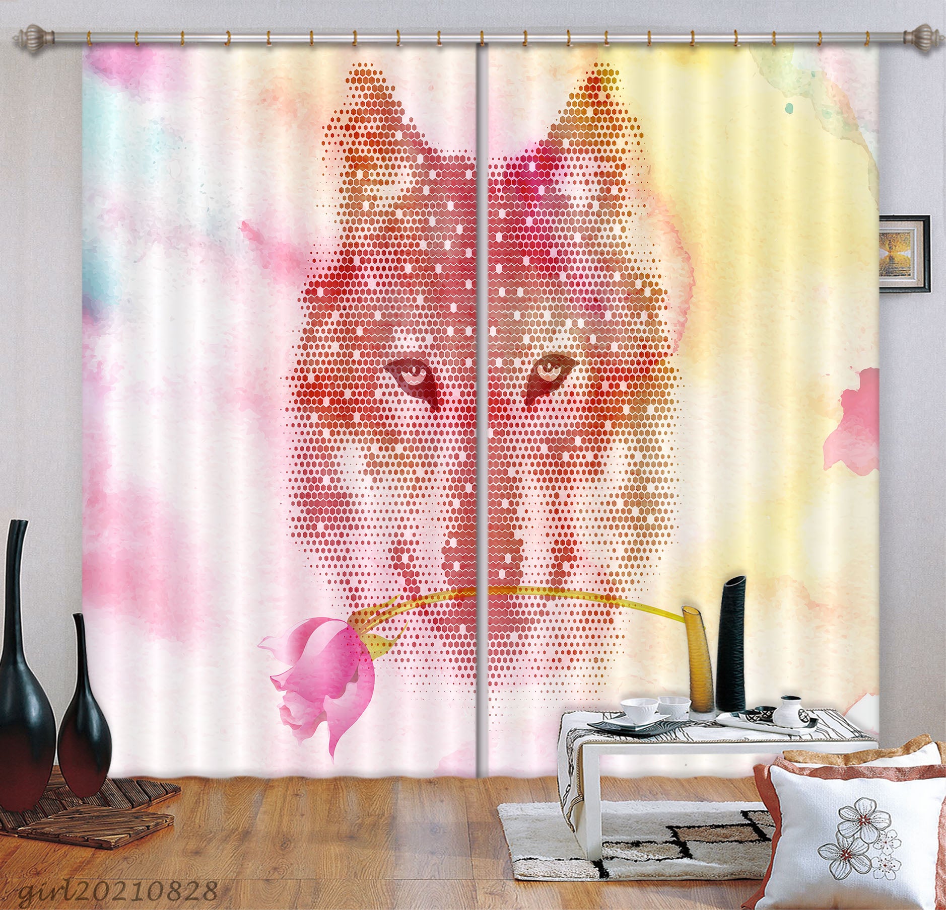 3D Watercolor Animal Wolf Curtains And Drapes Lqh 108