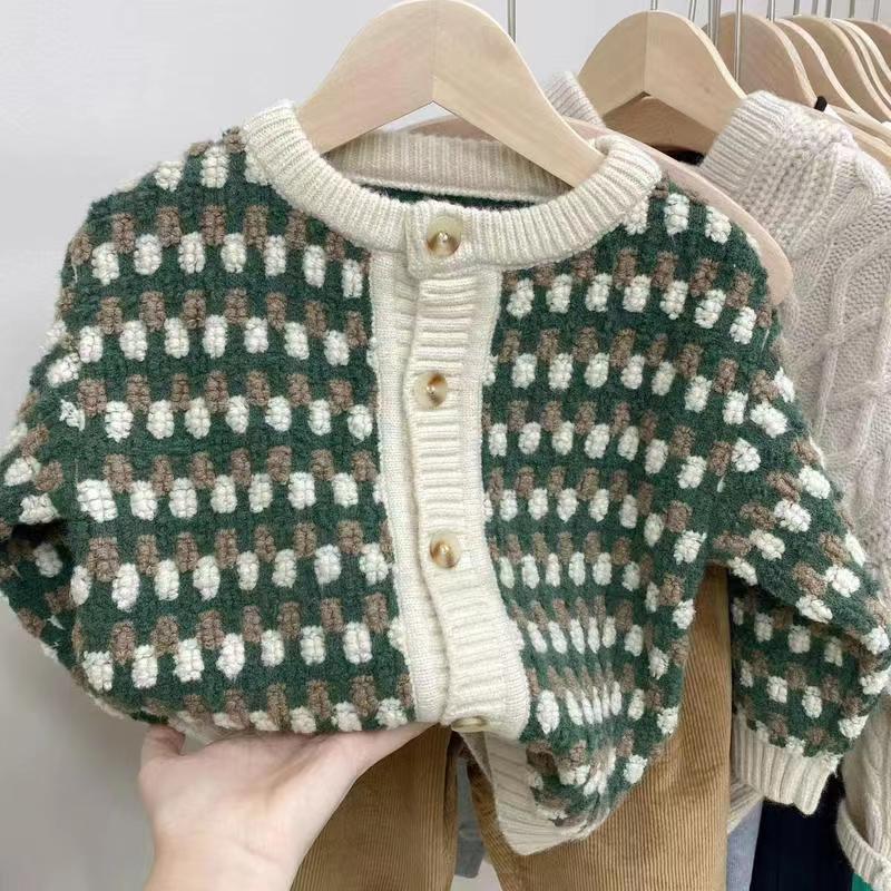 Spring and Autumn New Art Small Xiang Feng Boys and Girls Knit Sweater Cardigan Thick Warm Children’s Jacket alx