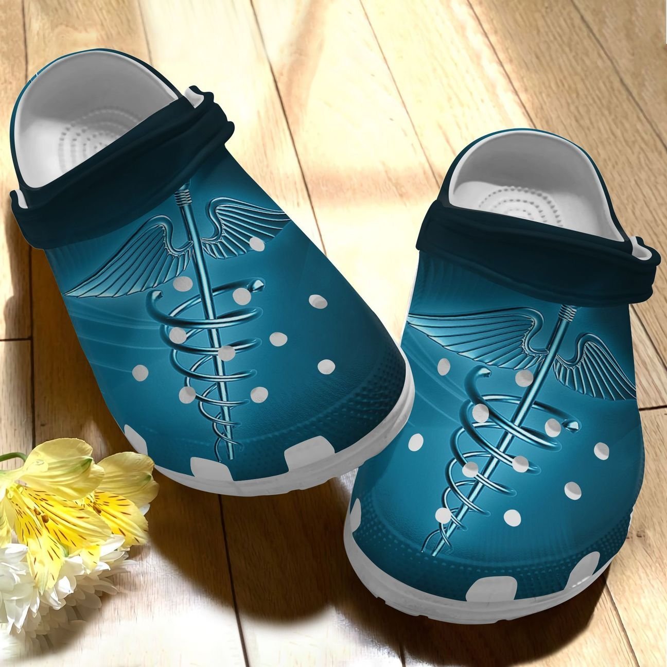 Cna Personalize Clog, Custom Name, Text, Fashion Style For Women, Men, Kid, Print 3D Whitesole Blue Caduceus