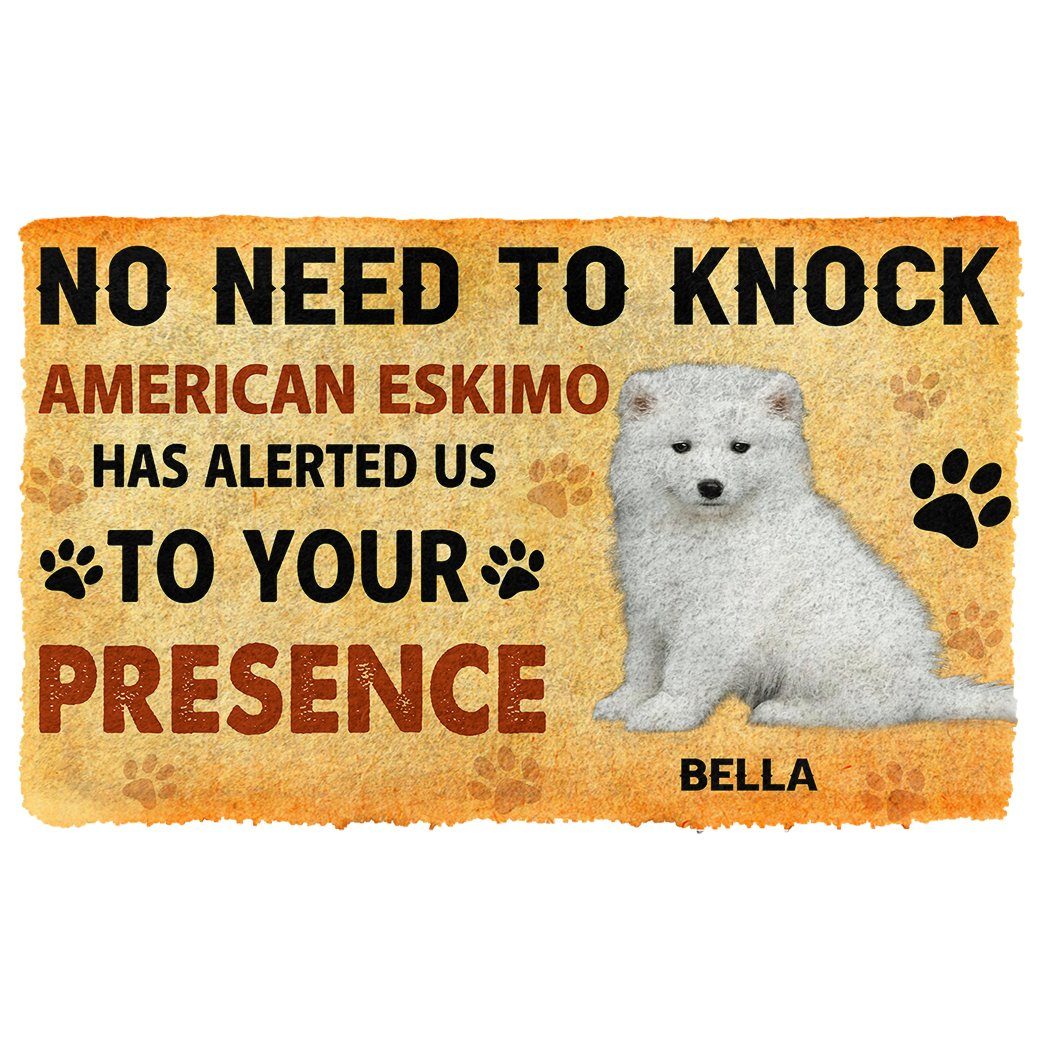 Gearhumans 3D No Need To Knock American Eskimo Dog Custom Name Doormat