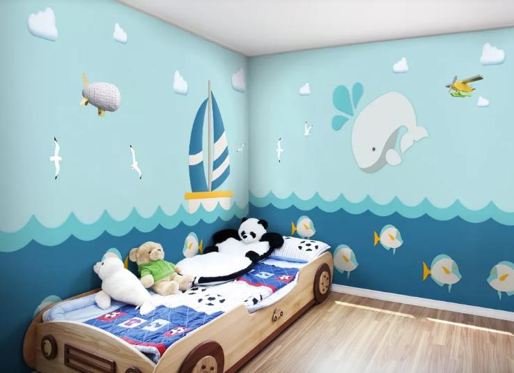 3D Cartoon Sea Sailing Dolphin Wall Mural Wallpaper Lqh 219