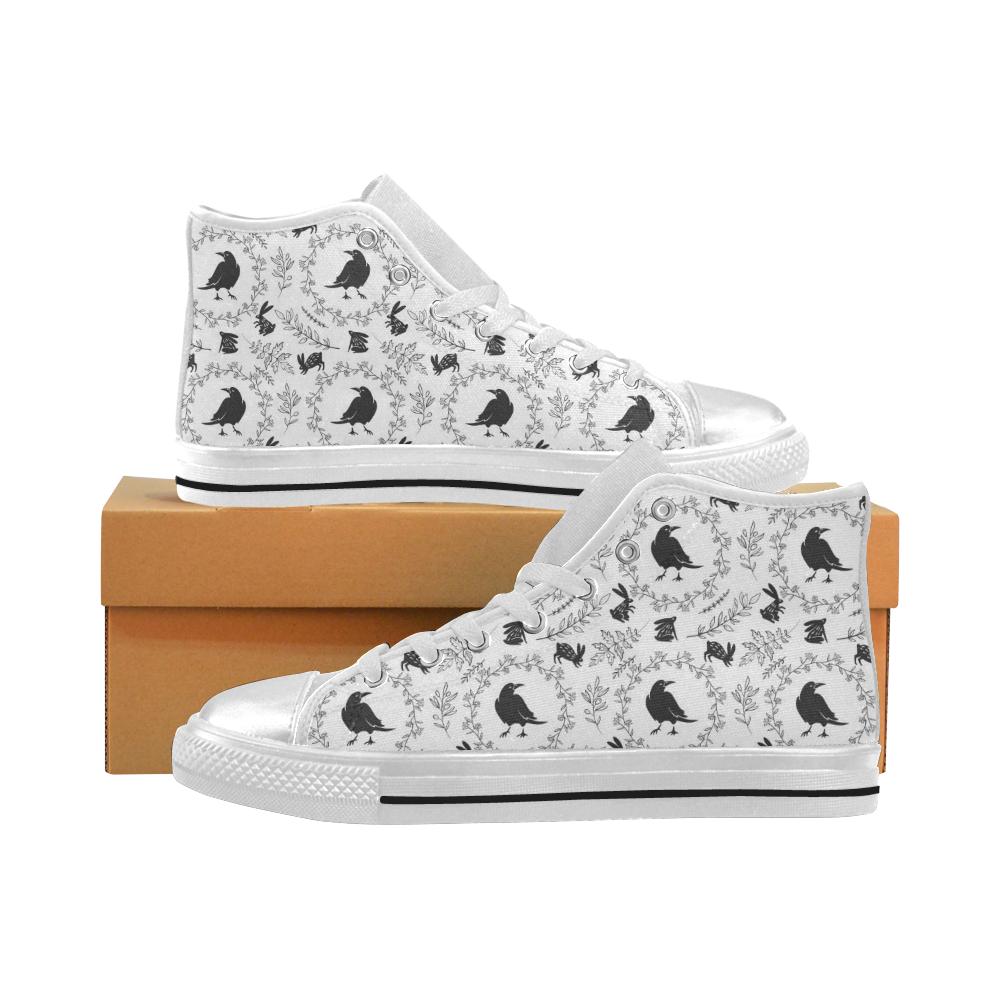 Crows floral wreath rabbit pattern Women’s High Top Shoes White