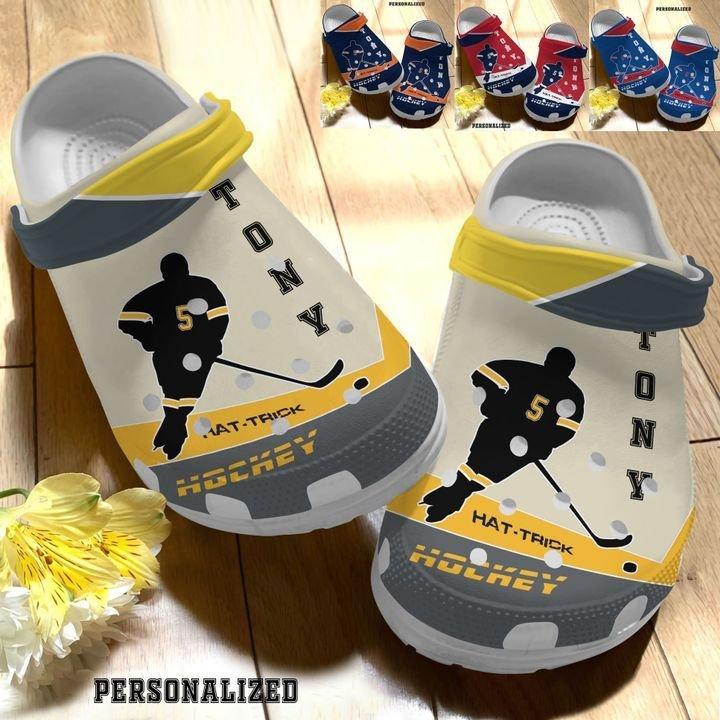 Hockey Personalize Clog, Custom Name, Text, Fashion Style For Women, Men, Kid, Print 3D Hat Trick