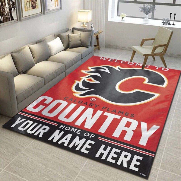 Calgary Flames Personalized Rug, Living Room Bedroom Carpet, Customized Floor Decor