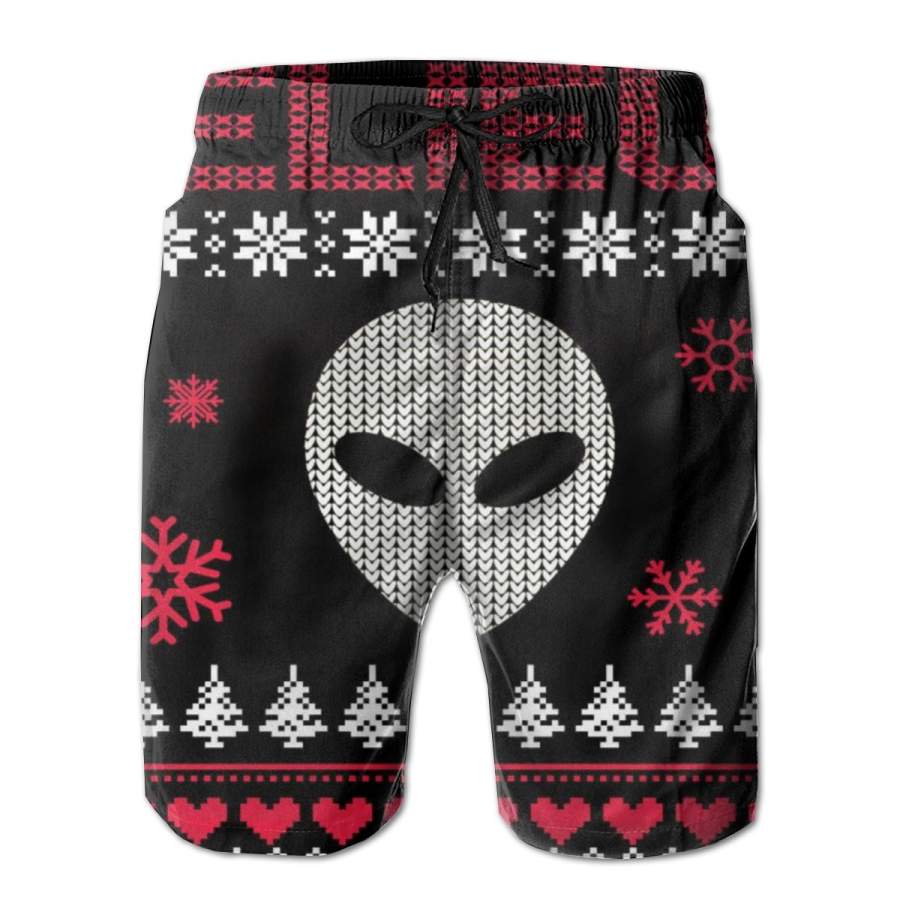 2 Pack Believe In Aliens Ugly Christmas Poster Men Swim Trunks Drawstring Elastic Waist Quick Dry Beach Shorts With Mesh Lining Swimwear Bathing Suits