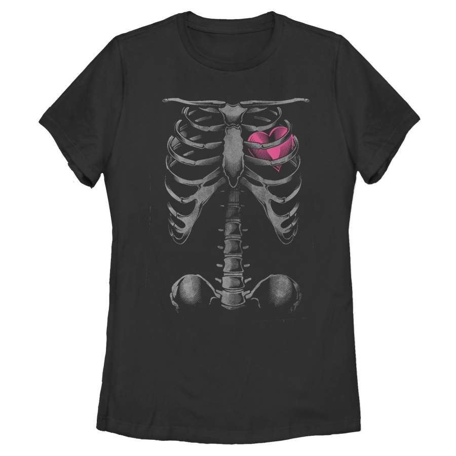 LOST GODS Women’s Halloween Skeleton Rib Cage Heart T-Shirt