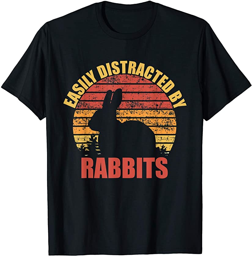 Easily Distracted By Rabbits Funny Vintage Rabbit Lover T-Shirt