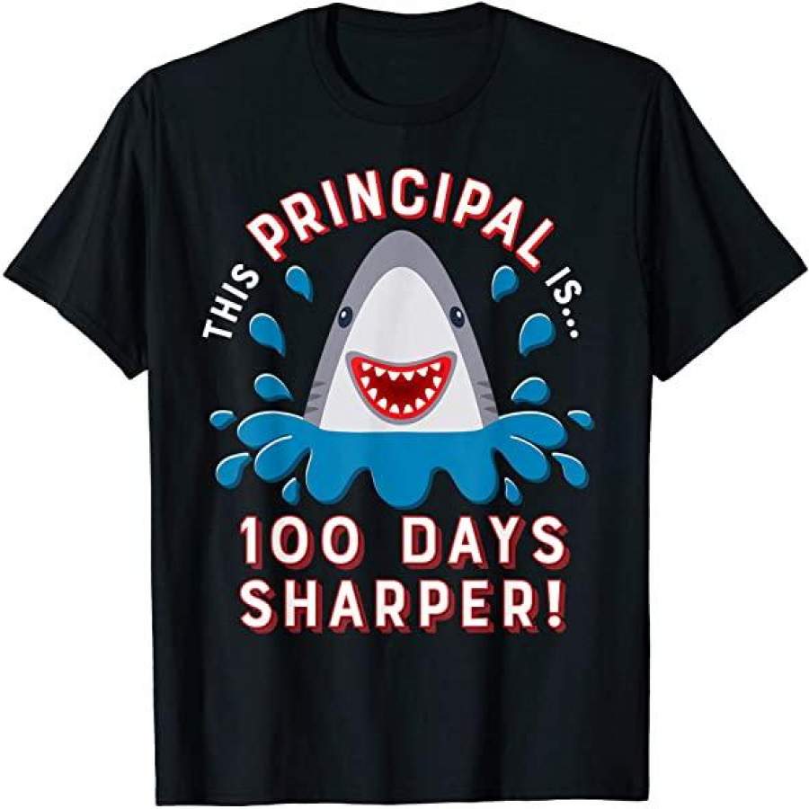 100 Days Of School Shirt 100 Days Of School Shirt Principal Cute Shark Men Women Gift Custom T Shirts Add Name Black Kids Toddler Adult Size S To 5Xl