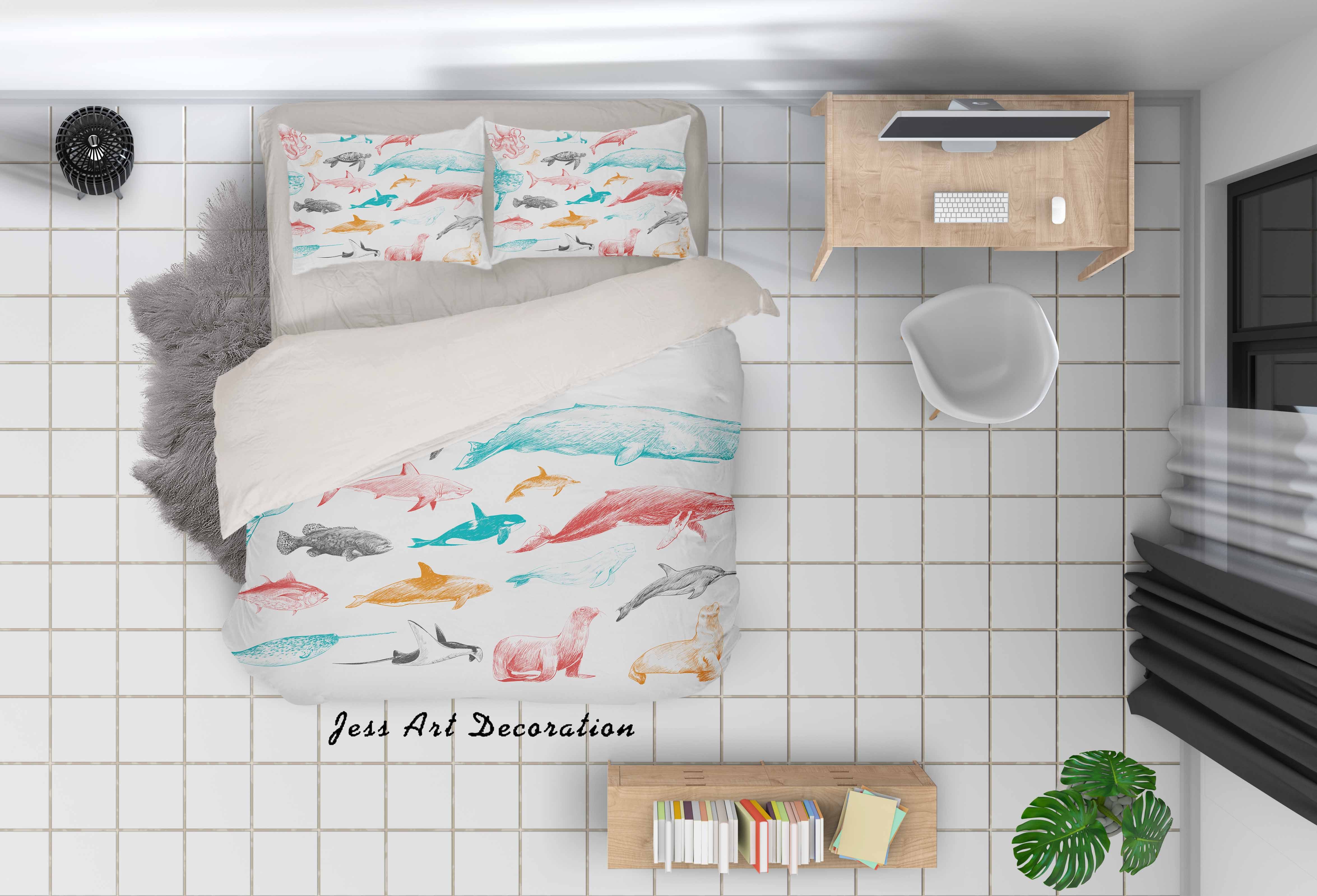 3D Sea Animal Fish Whale Dolphin Pattern Quilt Cover Set Bedding Set Duvet Cover Pillowcases Wj 6909