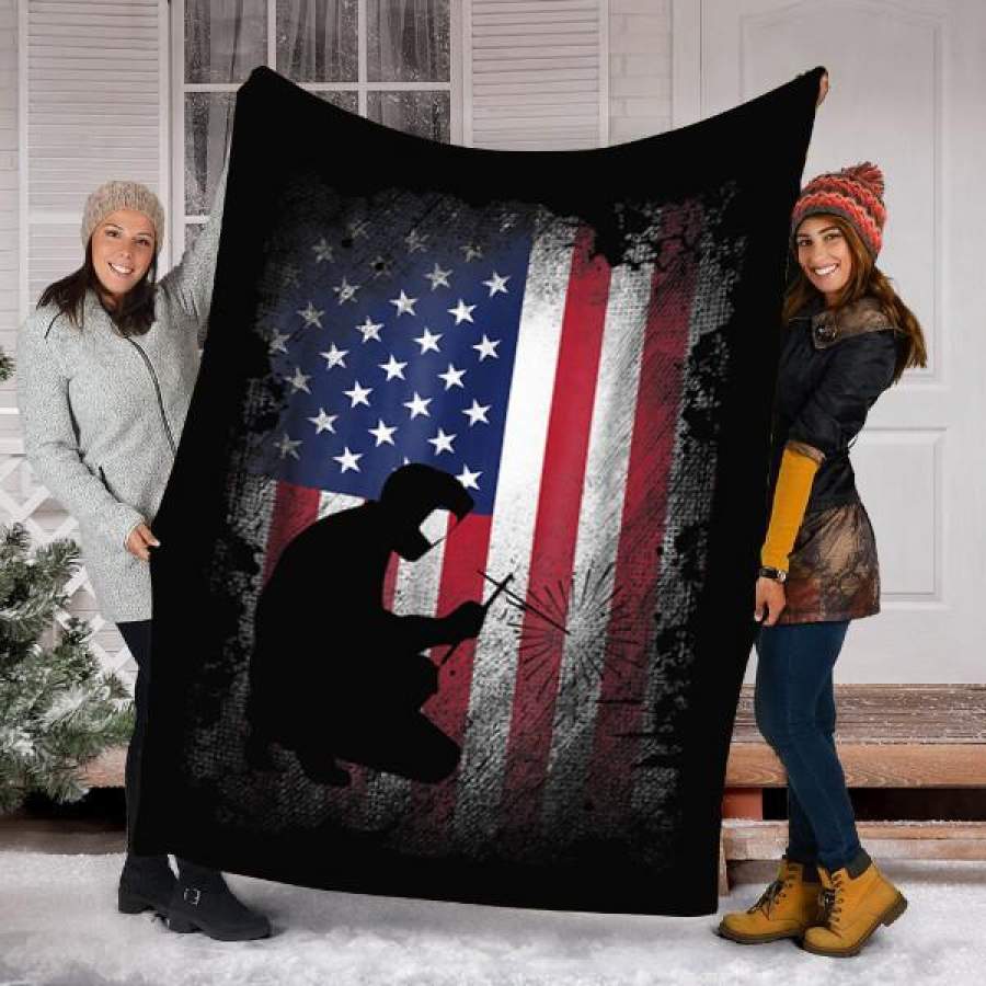 Custom  Blanket Welder American Flag Shirt USA Patriotic Welder Blanket – Fleece Blanket
