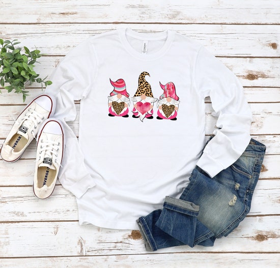 Valentines Gnomes Shirt, Gnome Graphic , Valentine’s Day Tee, Valentines Day Graphic Shirt, Leopard Gnome Heart, Unisex Long sleeve Shirt