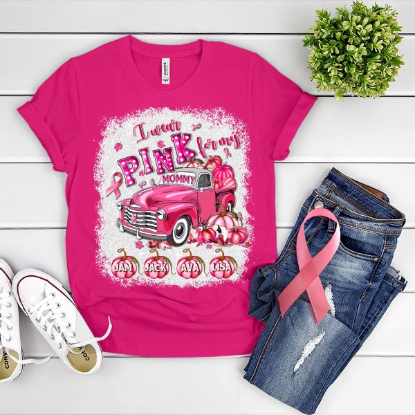 Personalized I Wear Pink For My Mommy Breast Cancer Awareness-Unisex T-Shirt-2Dtshirt