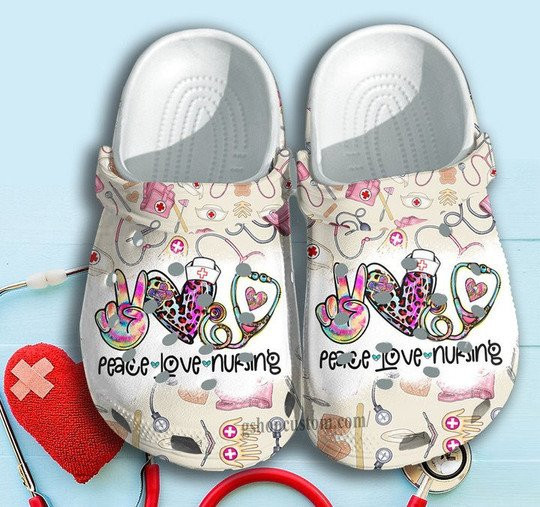 Peace Love Nurse Hippie Shoes Clogs Crocs Gift For Men Women Nurse