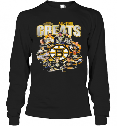 Boston Bruins All Time Greats Signatures Long Sleeve T-Shirt