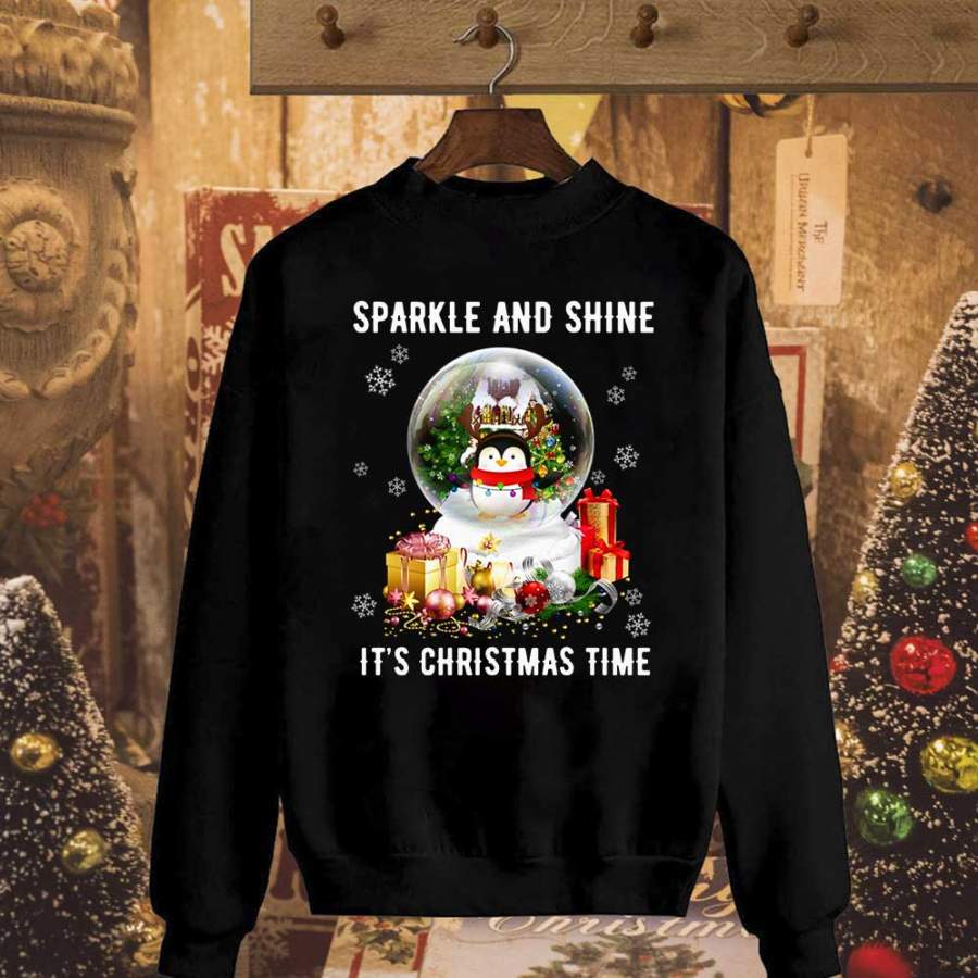 Penguins sparkle and shine it’s christmas merry chrismas xmas gift snow winter black sweatshirt for men and women S-5XL