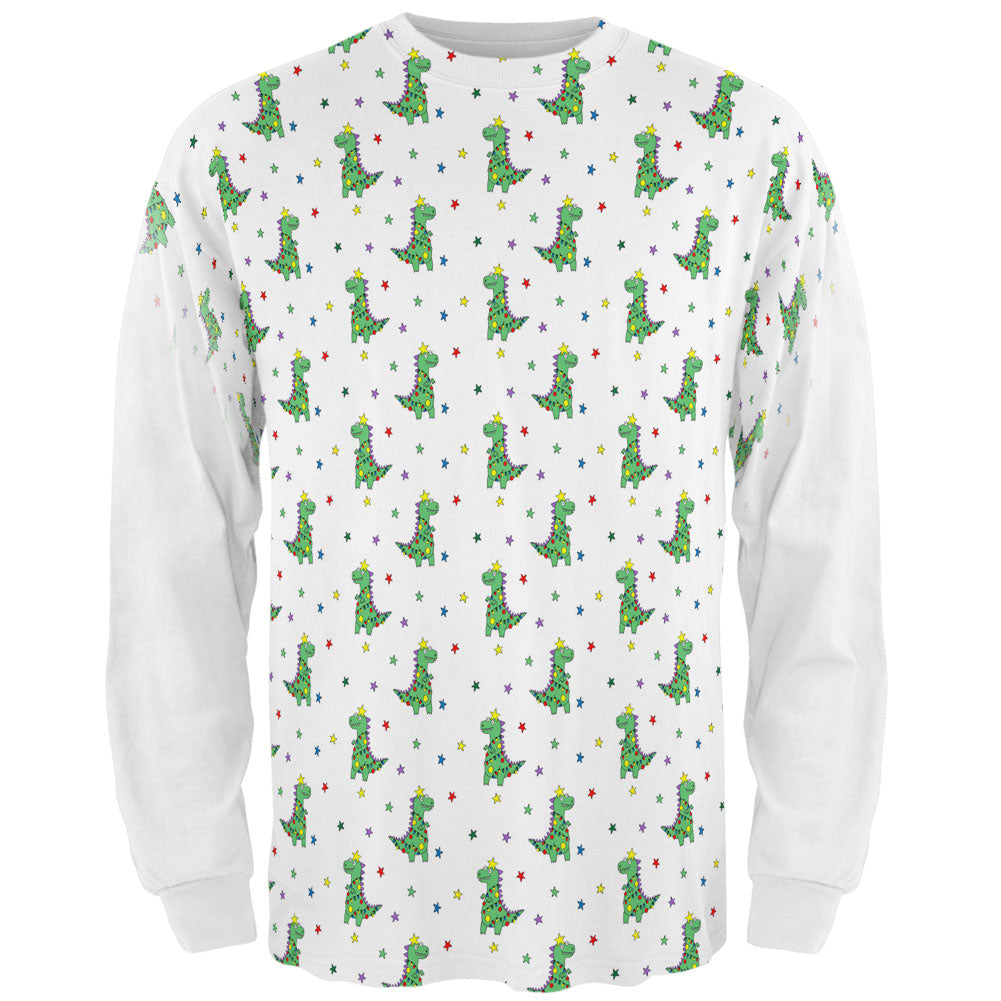 Christmas Tree Rex T-Rex Dinosaur Pattern All Over Mens Long Sleeve T Shirt