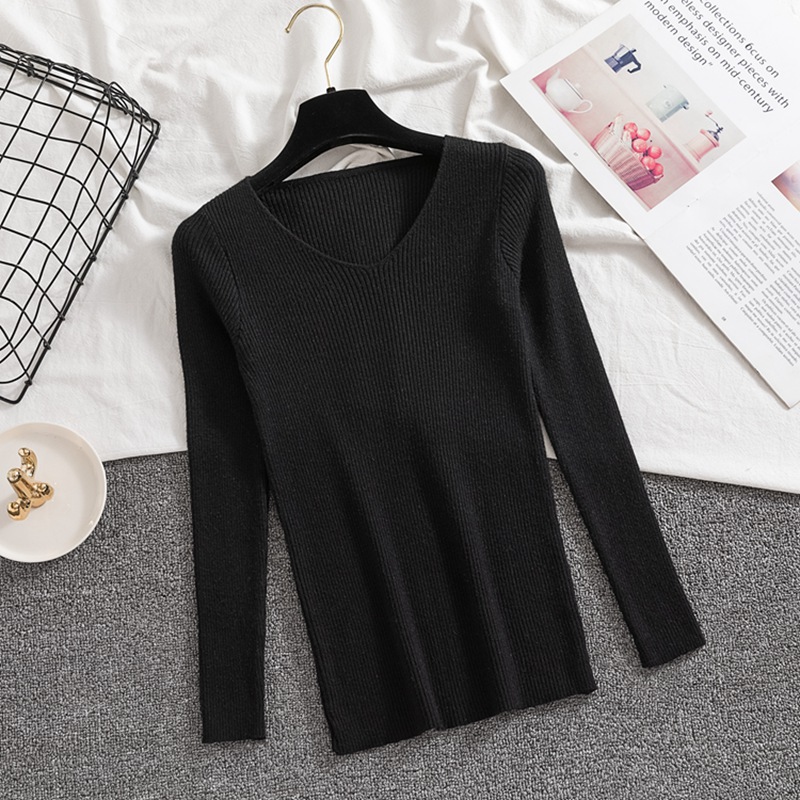 Women Causal Autumn Winter Sweaters 2022 Fashion V Neck Knitted White Pullovers Korean Clothes Sexy Black Pink Basic Sweater alx