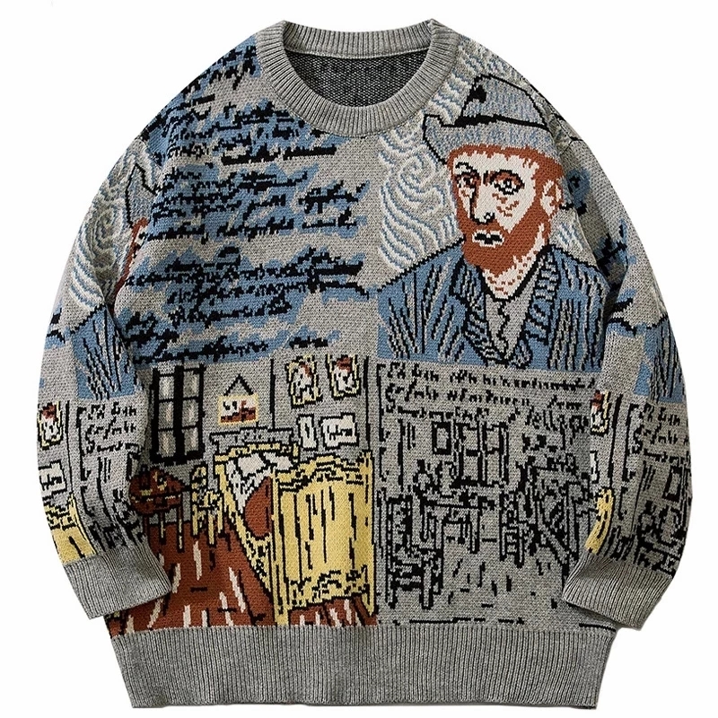 Streetwear Knitted Sweater Men Women Graffiti Van Gogh Print Sweaters Knitting Autumn Winter Pullover Causual 2022 New Fashion alx