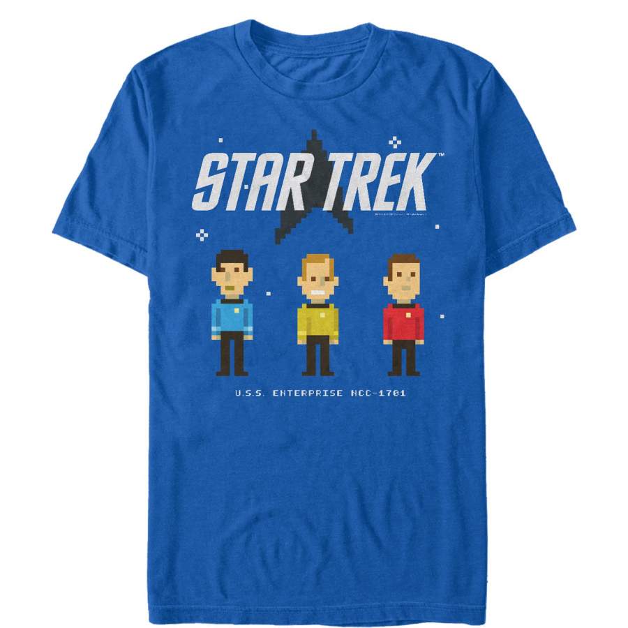 Star Trek Men’s Retro Pixel Character Trio  T Shirt