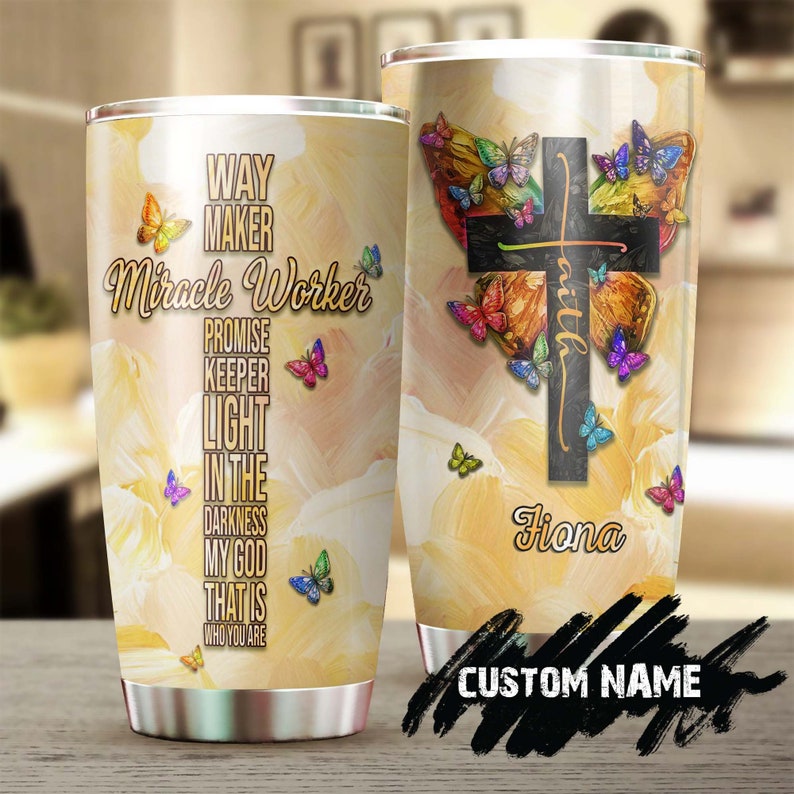 Faith Way Maker Miracle Worker Promise Keeper God Personalized Tumbler-Birthday Christmas Gift For Jesus Lover Catholic Christians