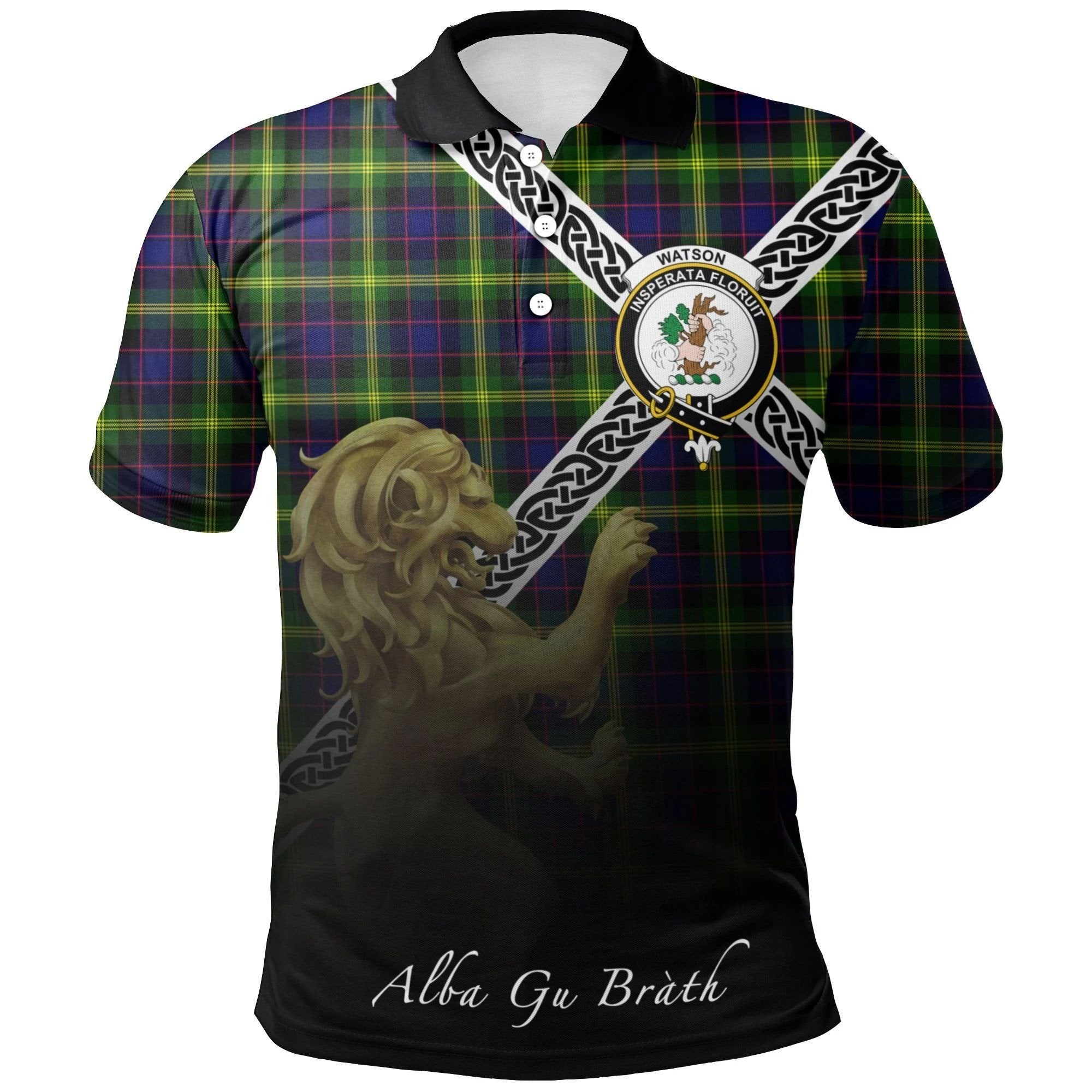 Watson Modern Clan Polo Shirt, Scottish Tartan Watson Modern Clans Polo Shirt Celtic Lion Style