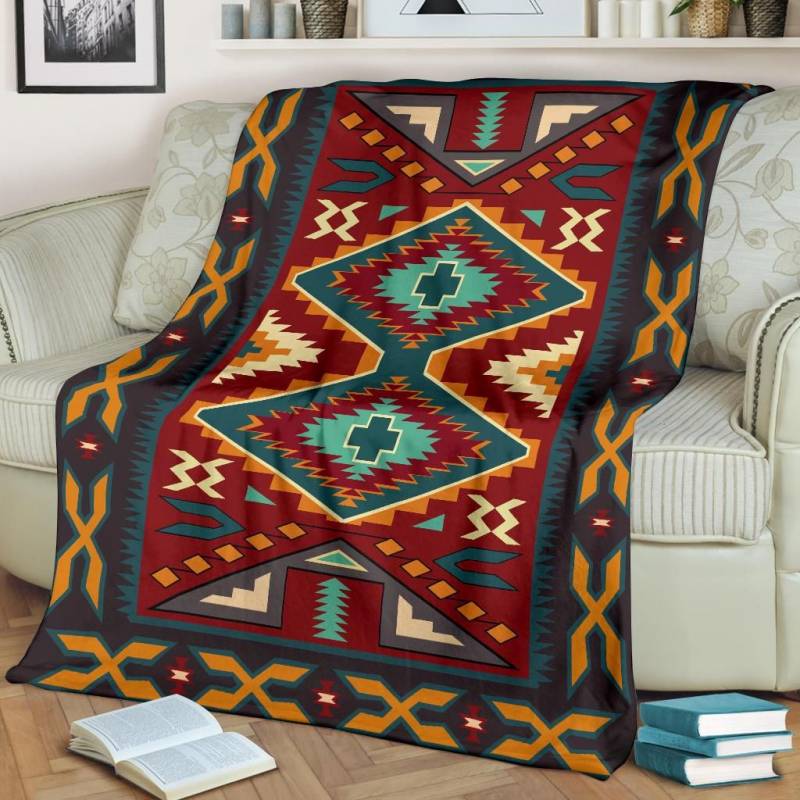 Native American Blanket - Native Red Yellow Pattern - BN01