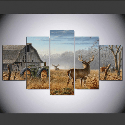 Whitetail Deer 2 Animal 5 Panel Canvas Art Wall Decor