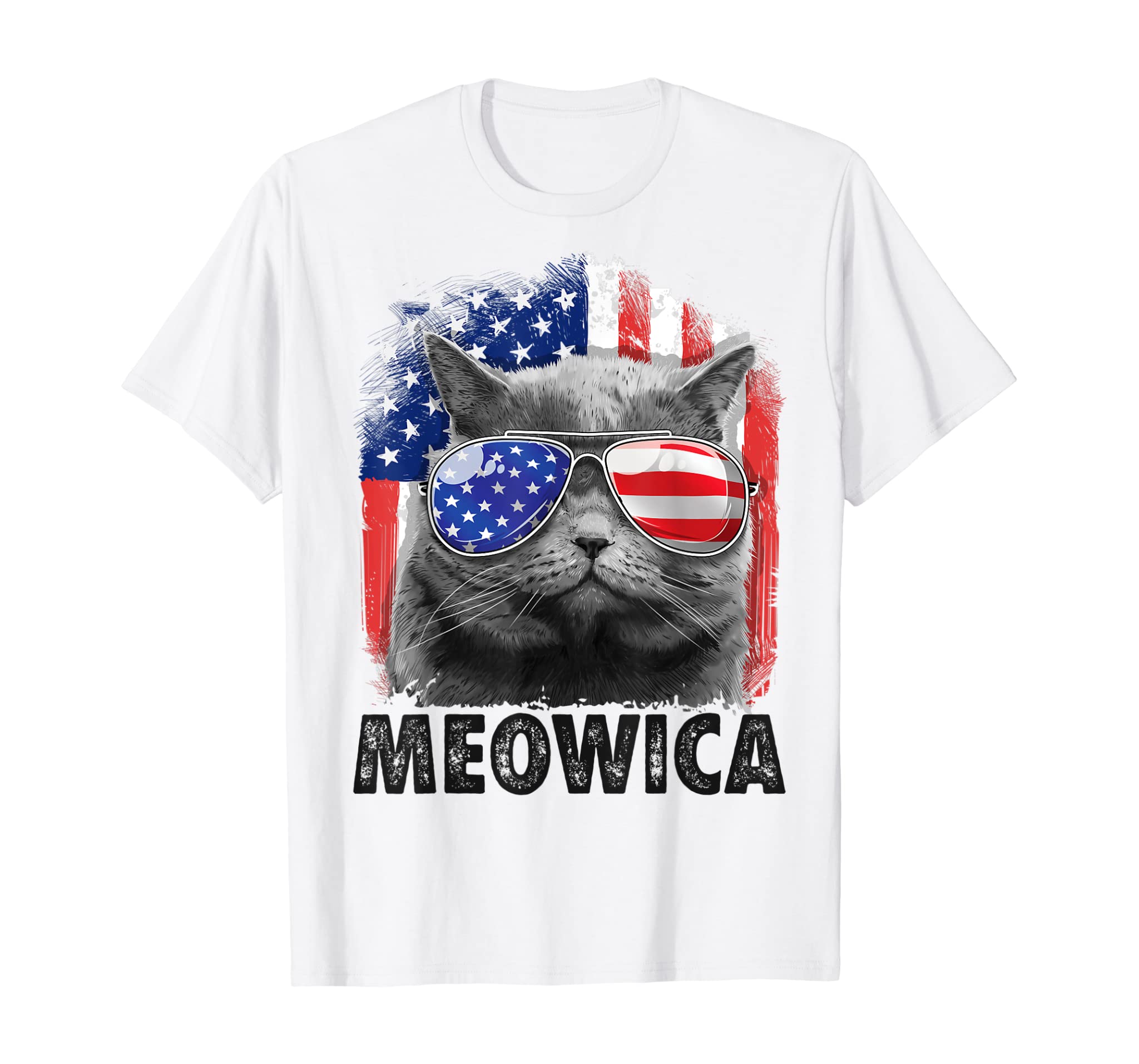 Cat 4th of July Shirts Meowica Merica Men USA American Flag