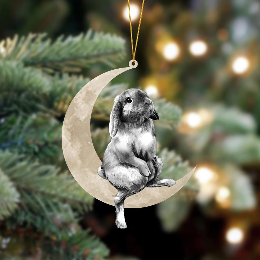 Shopeeyou – Ornament- Rabbit Sits On The Moon Hanging Ornament Dog Ornament, Car Ornament, Christmas Ornament Two Sided Ornament, Shaped Ornament