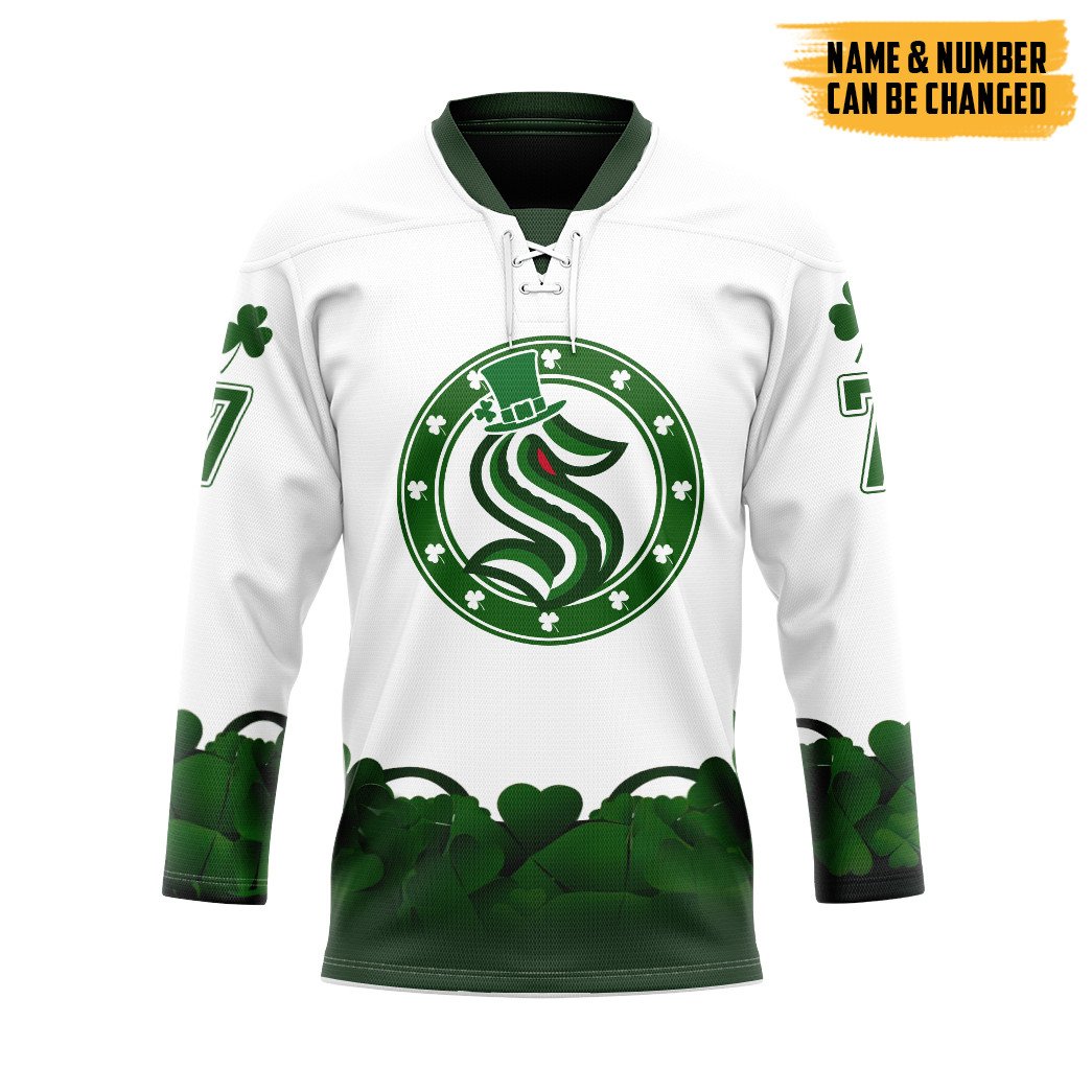 Gearhumans 3D Seattle Kraken 2022 St Patrick Day Custom Name Custom Number Hockey Jersey