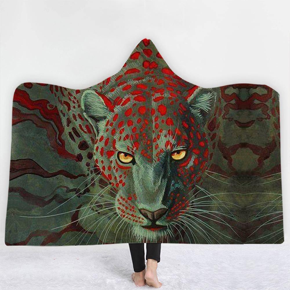 Brave Leopard In Green Hooded Blanket