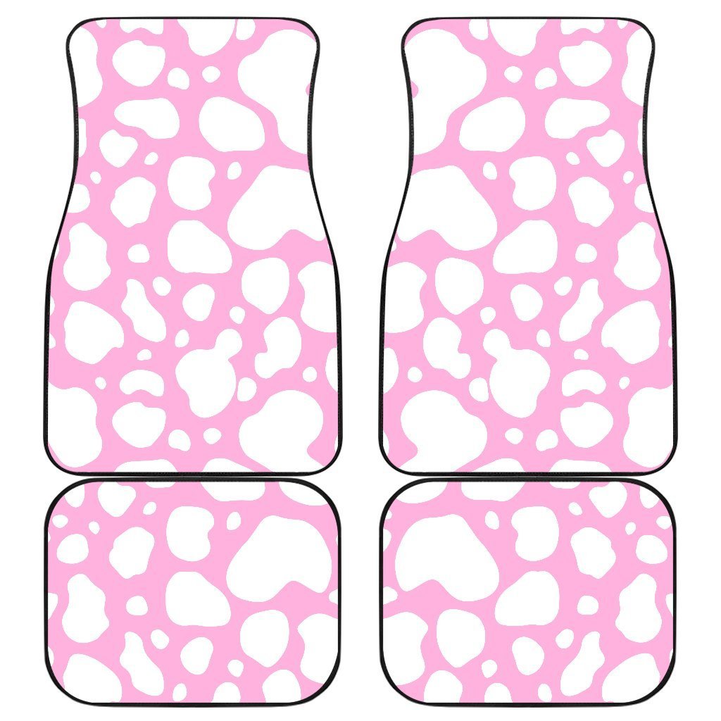 White And Pink Cow Print Front And Back Car Floor Mats, Front Car Mat