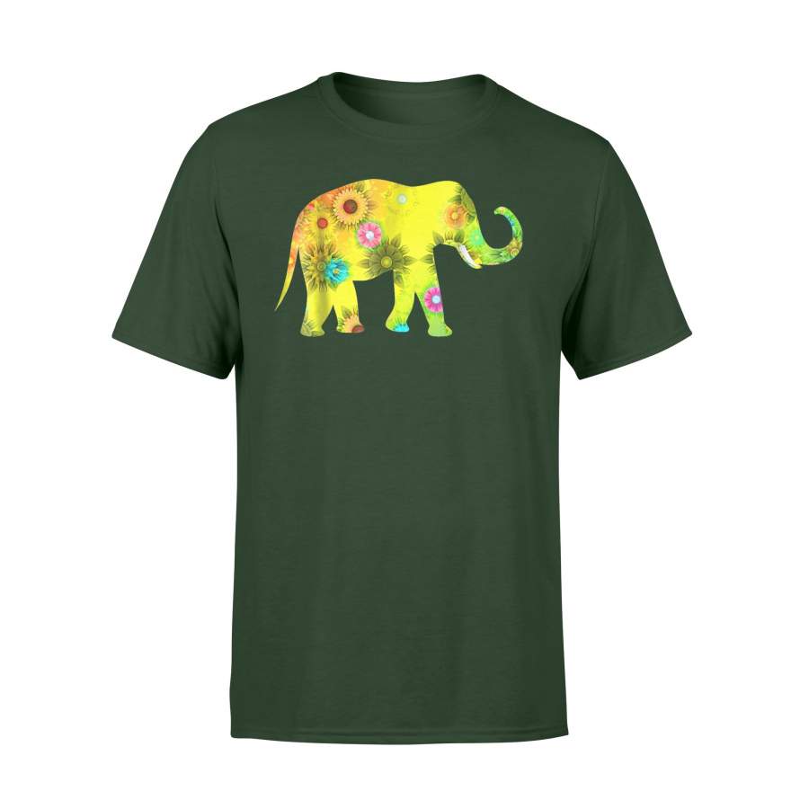 Exotic Floral Elephant Pretty Bright Flower Design T-Shirt