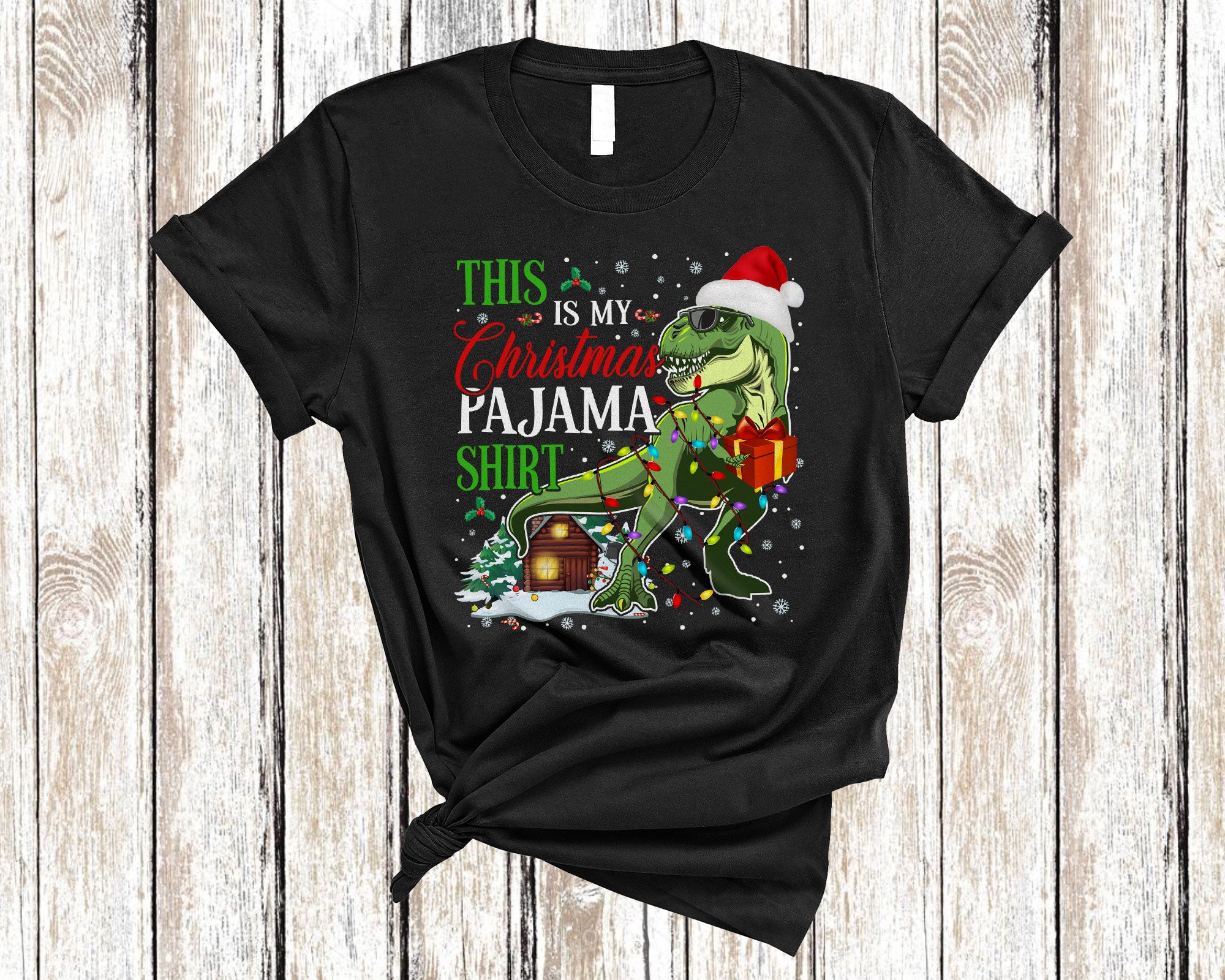 Christmas T-Rex Shirt This Is My Christmas Pajama Shirt Funny Christmas Light Santa T-Rex Lover T-Shirt