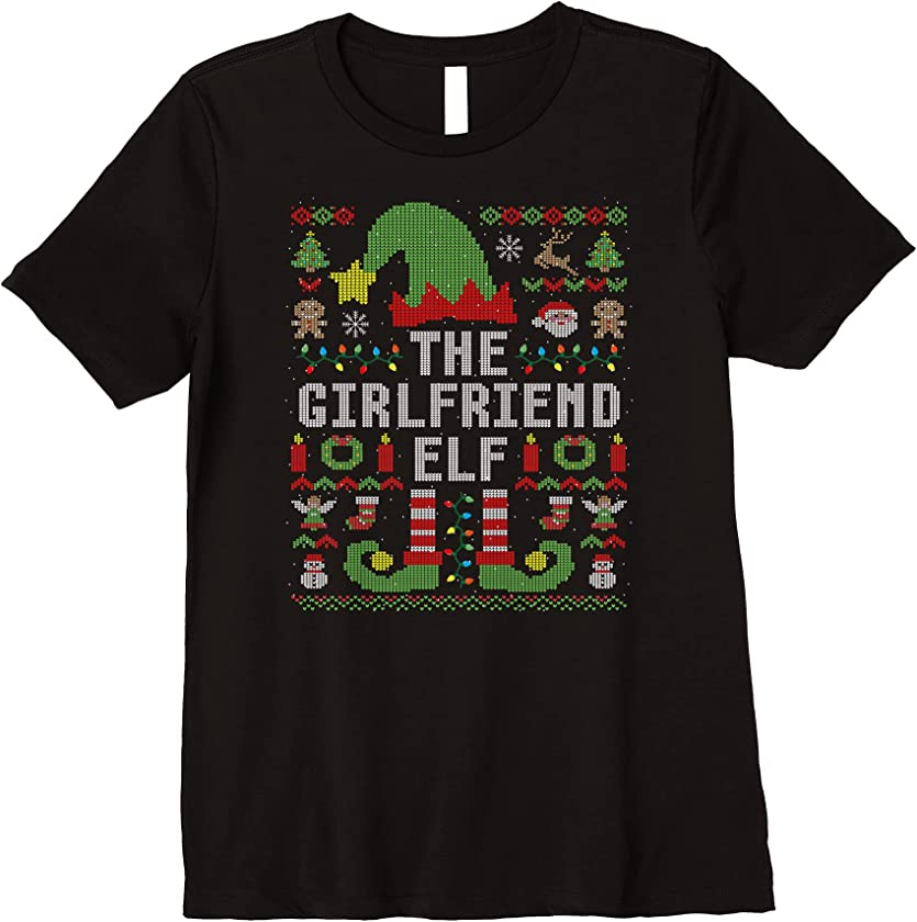 Womens The Girlfriend Elf Ugly Christmas Matching Family Group Premium T-Shirt