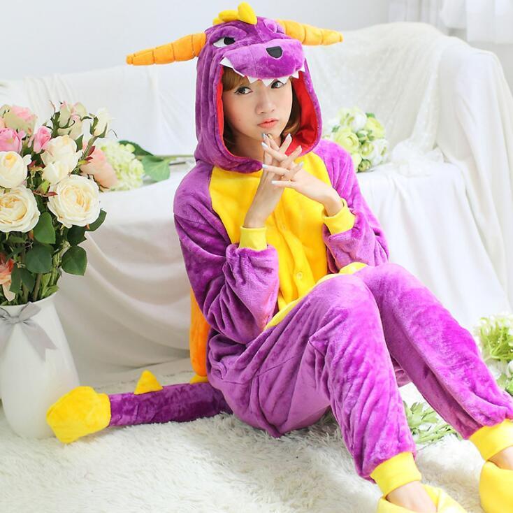 Purple Dinosaur Animal Onesie Cosplay Costume Giraffe Adult Pajamas Unisex Flannel Sleepwear Hoodie For Women Men