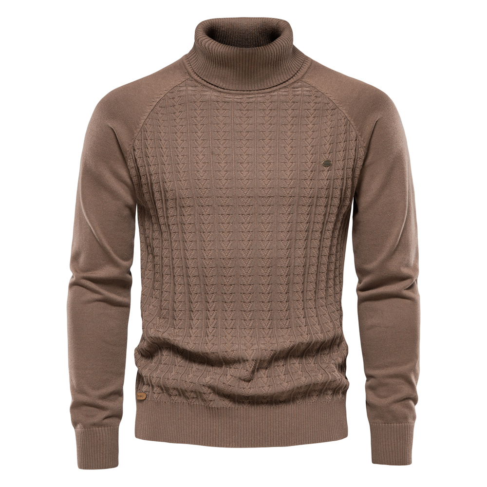 AIOPESON Solid Color Knitted Turtleneck Male Sweater Cotton High Quality Warm Men Pullover New Winter Casual Sweaters for Men alx