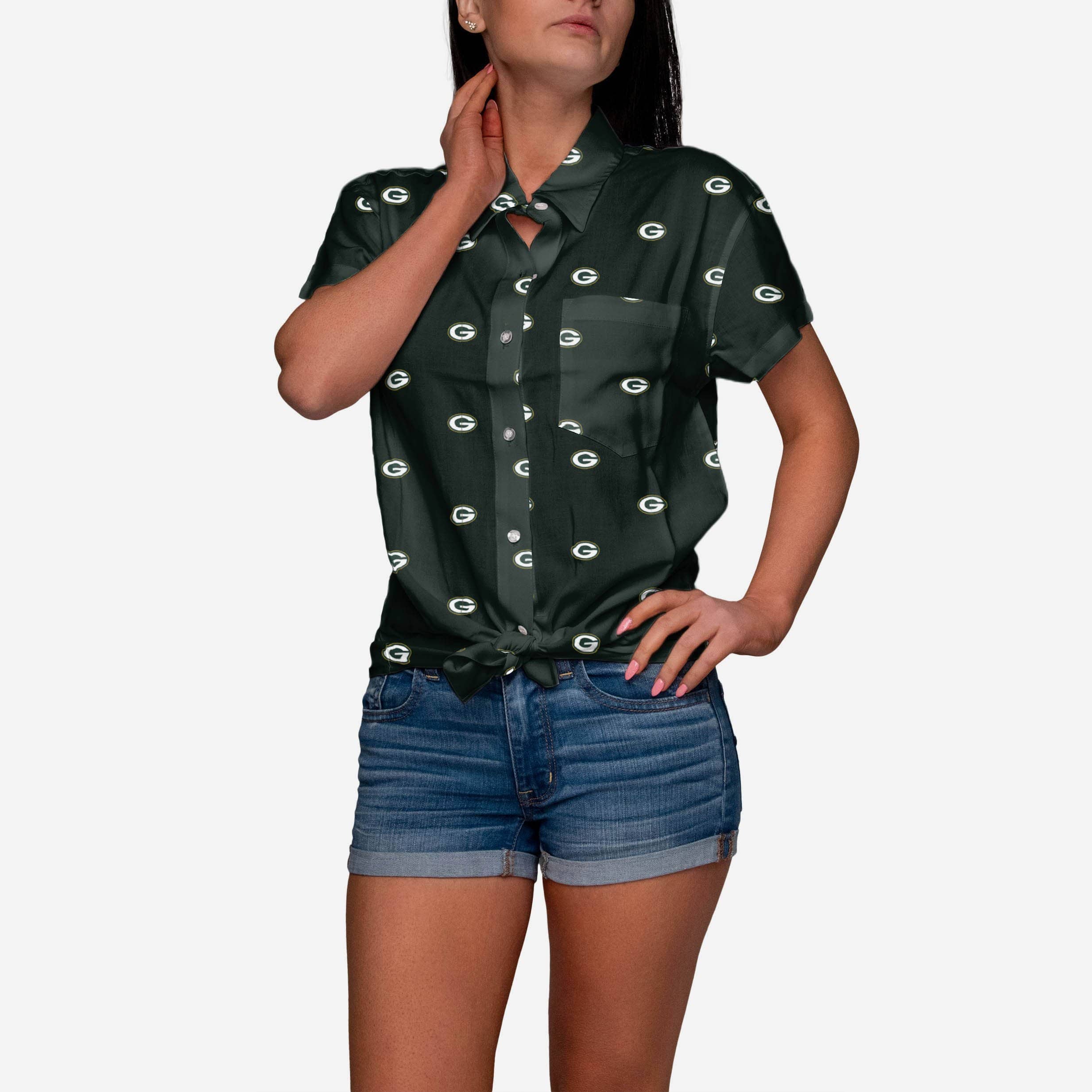 Green Bay Packers Logo Blast Womens Button Up Shirt