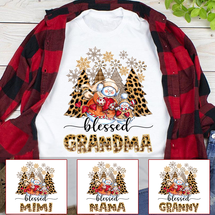 Blessed Grandma Christmas Pine Tree Shirt, Christmas Gift For Grandma, Snowman Shirt