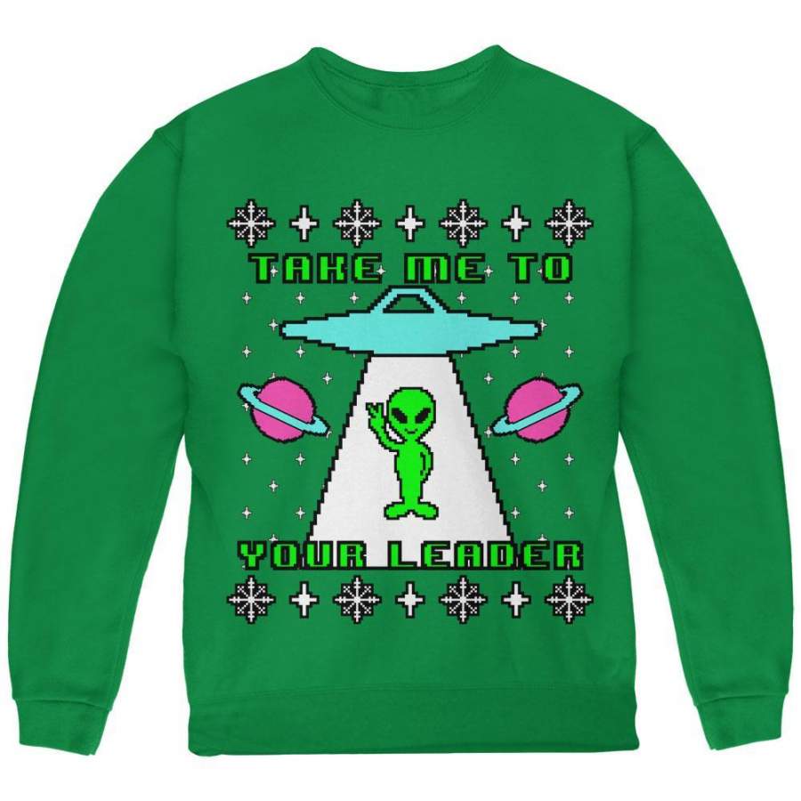 Alien Take Me to Your Leader Ugly Christmas Sweater Youth Sweatshirt