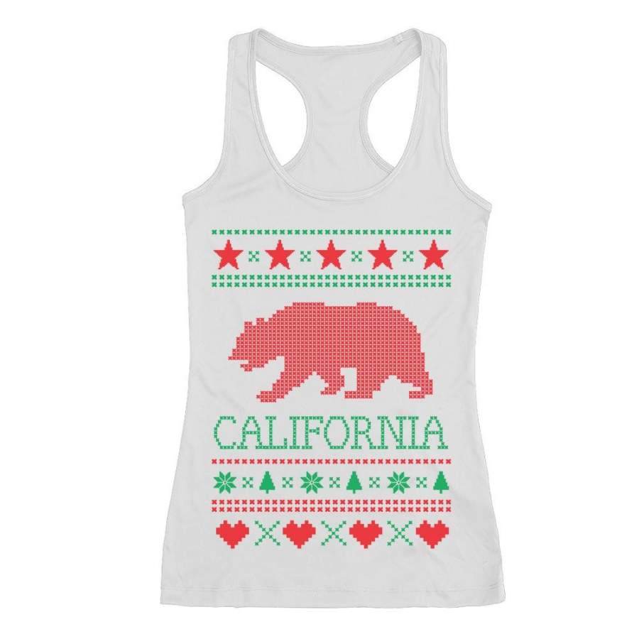 California Republic Bear Ugly Christmas Sweater Racerback Tank Top