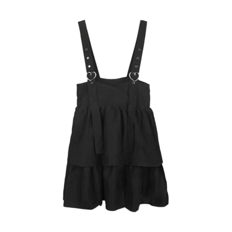 Yangelo Kawaii Black Ruffle Layer Lolita Dress Women Autumn Japanese Soft Girl Sleeveless Strap Cute Mini Dress Preppy Style alx