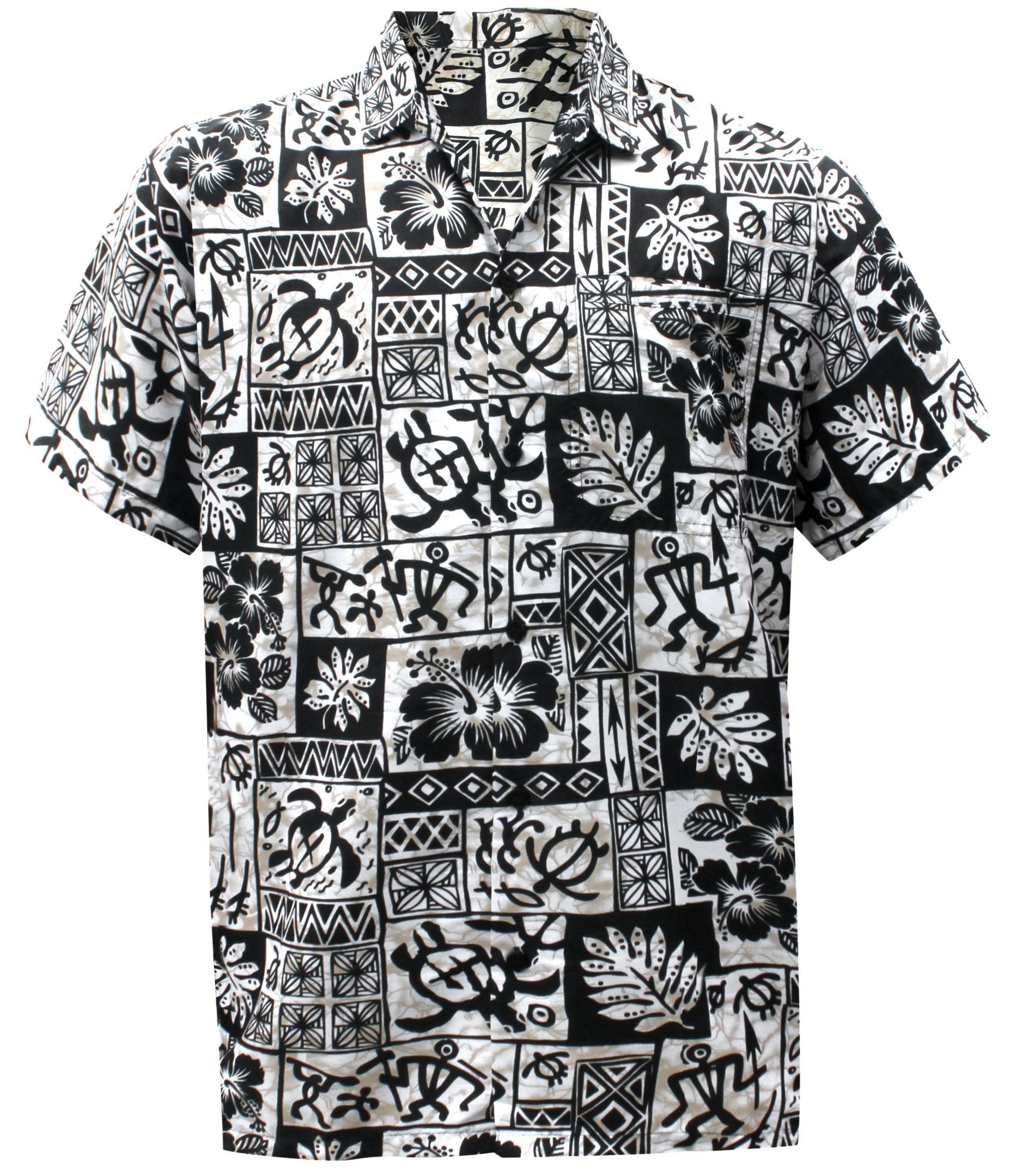 La Leela Men Regular Size Beach Hawaiian Shirt Aloha Tropical Beach Front Pocket Short Sleeve Black