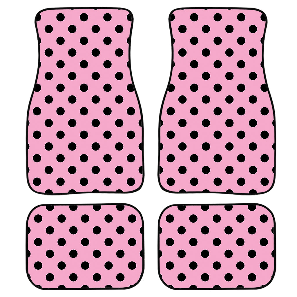 Pink And Black Polka Dot Pattern Print Front And Back Car Floor Mats, Front Car Mat