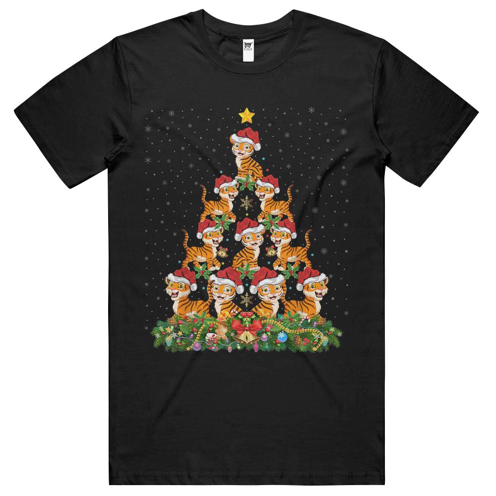 Tiger Xmas Tree Gift Santa Hat Tiger Christmas T Shirts