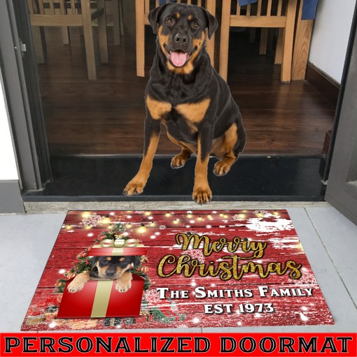 Rottweiler With Merry Christmas M4 Custom Doormat All Over Printed (6228)