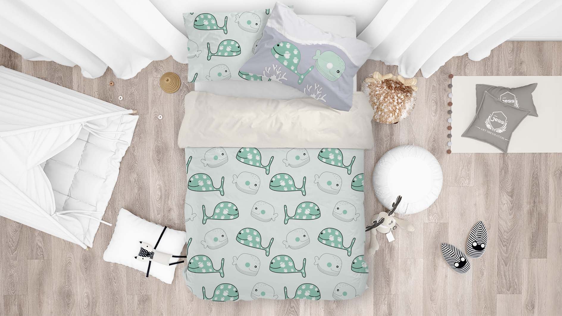 3D Green Whale Shark Quilt Cover Set Bedding Set Pillowcases 31