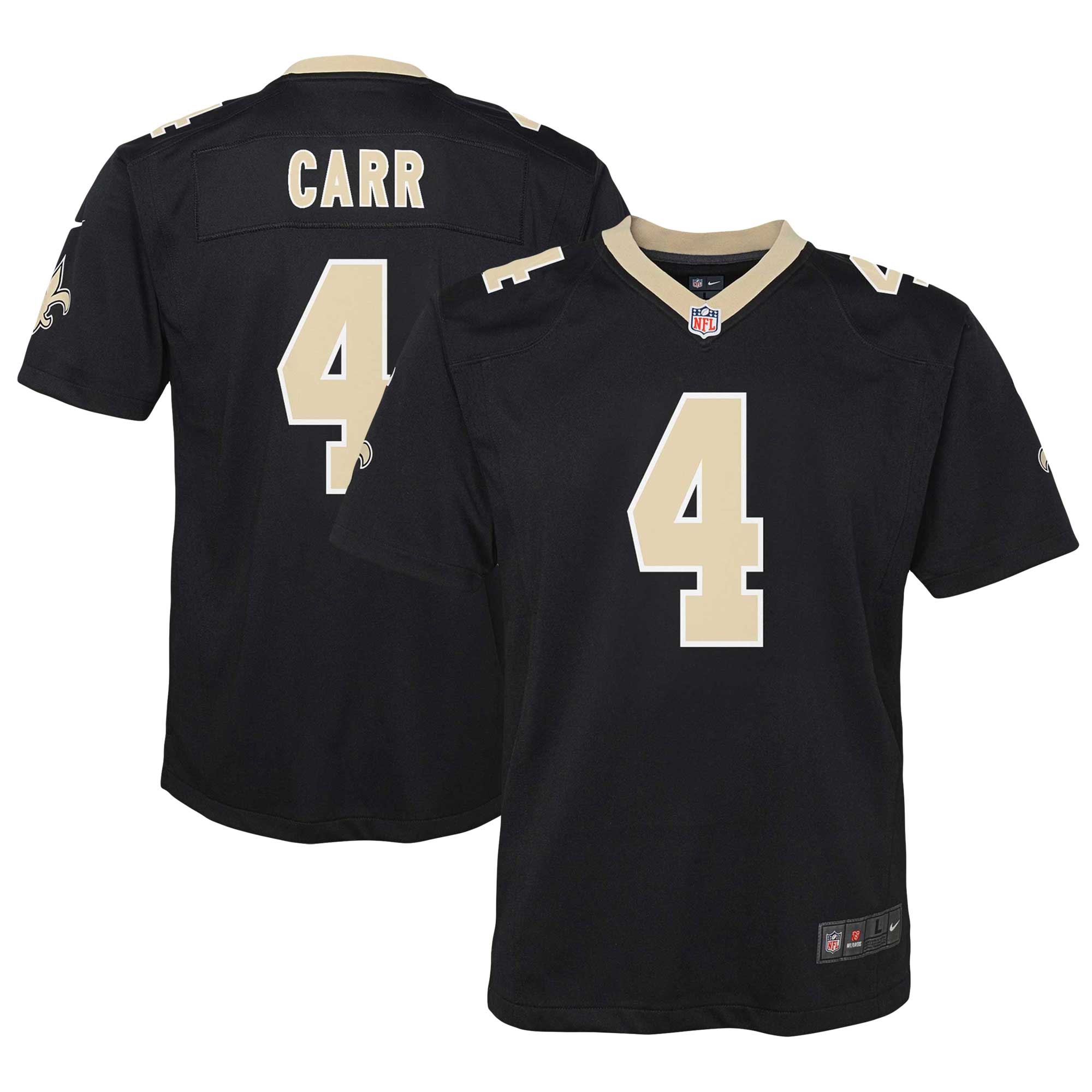 Youth New Orleans Saints Derek Carr Black Game Jersey